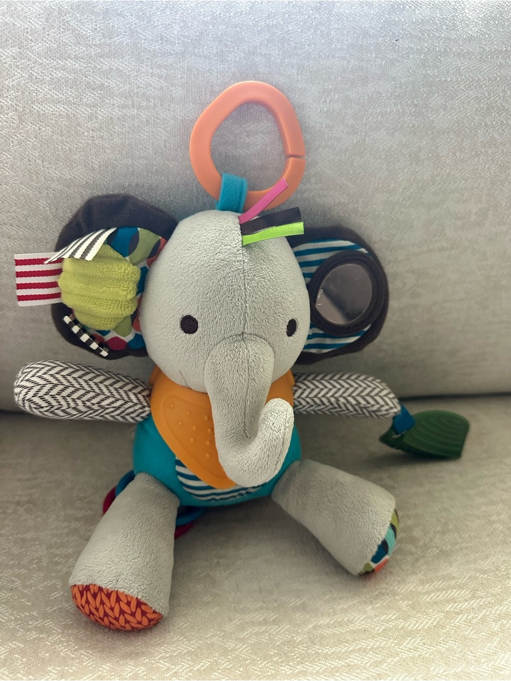 Skip Hop Multi-Texture Elephant Plush Toy - Gray, Teal & Orange
